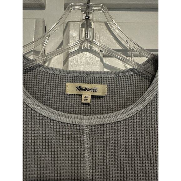 NWT Madewell Women's Gray Waffle Knit Crew Neck Short Sleeve Crop Shirt Size XS - Picture 2 of 9